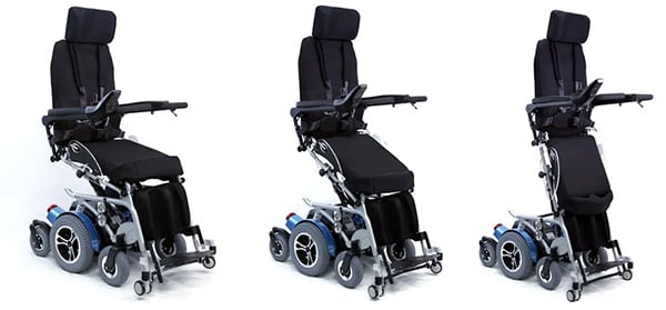 Three standing positions of a wheelchair's seat