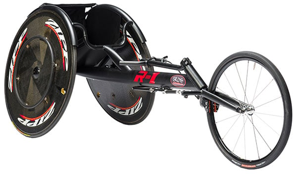 Carbonbike USA R1 Racing Wheelchair with black frame and 3 wheels