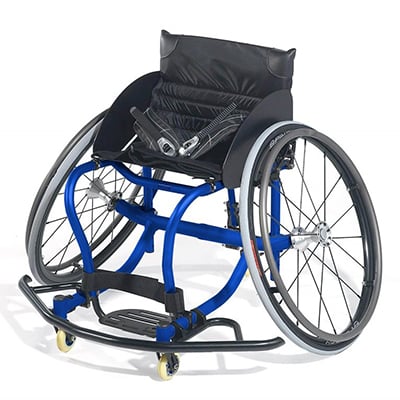 Quickie All Court Basketball Wheelchair with a candy blue frame