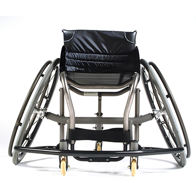 Quickie All Court Basketball Wheelchair with titanium frame and black upholstery