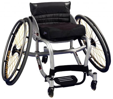 Black Quickie Tennis wheelchair with padded seat
