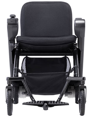 Black WHILL Model Fi Folding Travel Power Chair with storage under the seat