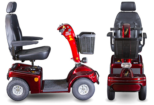 Sprinter XL4 Scooter with orange tiller to the left and burgundy tiller to the right