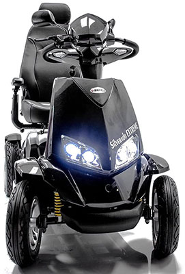 Merits Silverado Mobility Scooter with LED brake lights and headlamps attached to its tiller