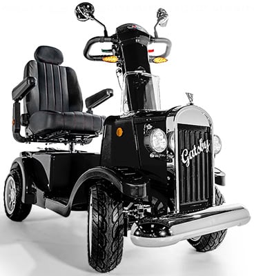 Black Gatsby Mobility Scooter with chrome accents and 4 wheels
