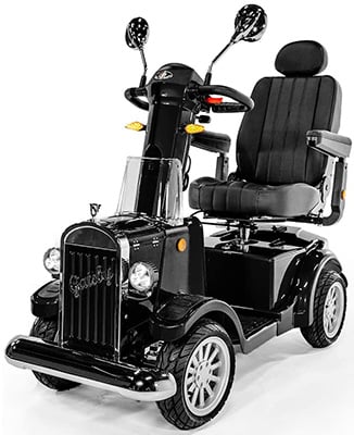Gatsby Scooter with decorative grills and headlights on the front and padded chair