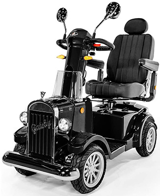 Gatsby X Vintage Luxury Mobility Scooter Review 2025 14 Gatsby Scooter with decorative grills and headlights on the front and padded chair