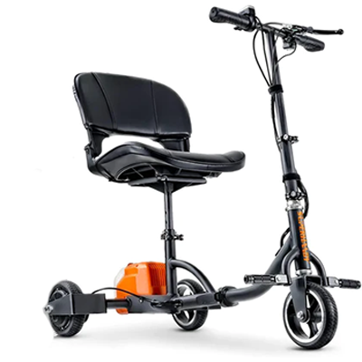 SuperHandy 3 Wheel Folding Mobility Scooter in black and orange scheme